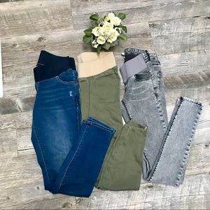 Maternity pants bundle - jeans, green & gray